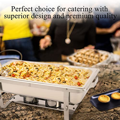 Restlrious Chafing Dish Buffet Set Stainless Steel 5QT Round & 8QT Rectangle Foldable Chafers & Buffet Warmers Set, w/Full & Half Size Food Pan, Water Pan, Fuel Holder & Lid for Catering Event, 5 Pk