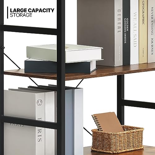 MoNiBloom 6-Tier Bookcase, Tall Bookshelf with Metal Frame Industrial Style Display Shelves for Home Living Room Office, Rustic Brown