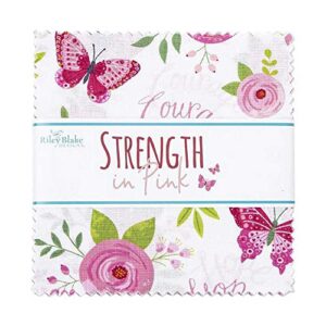 Strength in Pink 5" Stacker 42 5-inch Squares Charm Pack Riley Blake Designs 5-12620-42