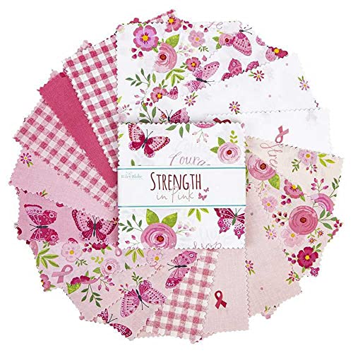 Strength in Pink 5" Stacker 42 5-inch Squares Charm Pack Riley Blake Designs 5-12620-42