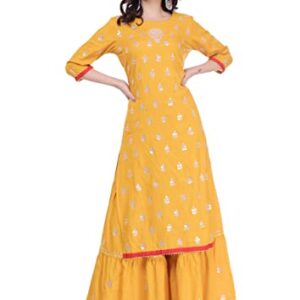 Trust of Deal Women's Rayon Kurti Hand Work Gotta Patti Palazzo Set, Yellow (as1, alpha, 3x_l, regular, regular, 3XL)