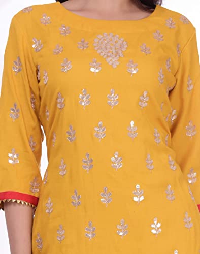 Trust of Deal Women's Rayon Kurti Hand Work Gotta Patti Palazzo Set, Yellow (as1, alpha, 3x_l, regular, regular, 3XL)