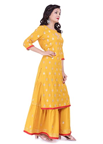 Trust of Deal Women's Rayon Kurti Hand Work Gotta Patti Palazzo Set, Yellow (as1, alpha, 3x_l, regular, regular, 3XL)