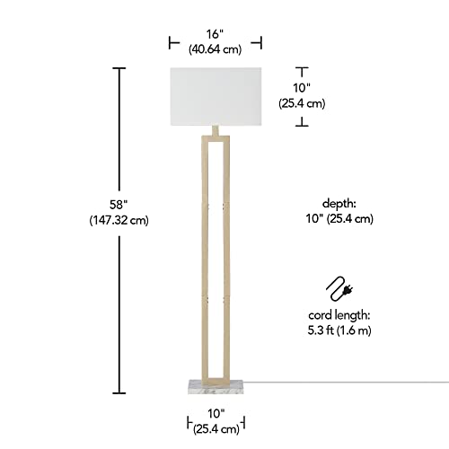 Globe Electric 12273 D'Alessio 58" Floor Lamp, Gold, White Linen Shade, Faux Marble Base, On/Off Socket Rotary Switch, Title 20 LED Bulb Included