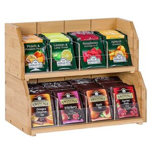 2 Tier Bamboo Tea Bag Organizer, Tea Holder for Tea Bags Organizer Wood Tea Bags Storage Box with Divider Stackable Vertical Teabag Rack Containers for Kitchen Cabinet Countertop(Patented Design)