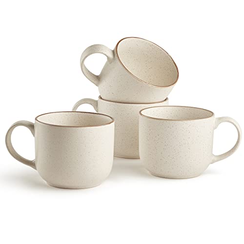 Maison Neuve Riverside Collection 4-Piece Mug Set - Hand Crafted Ceramic Stoneware Mug Set, Modern Dining Mugs - Large & Multipurpose Shape Mugs, Microwave & Dishwasher Safe - Oxford White, 16 Oz.