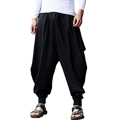 ellazhu Men's Elastic Waist Harem Pants Sweaterpants Yoga Trousers Baggy Joggers GYM22 Black01 L