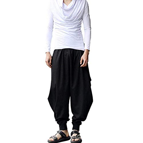 ellazhu Men's Elastic Waist Harem Pants Sweaterpants Yoga Trousers Baggy Joggers GYM22 Black01 L