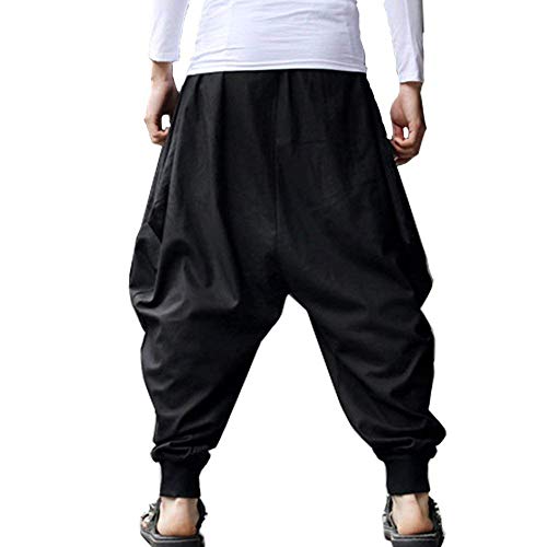 ellazhu Men's Elastic Waist Harem Pants Sweaterpants Yoga Trousers Baggy Joggers GYM22 Black01 L