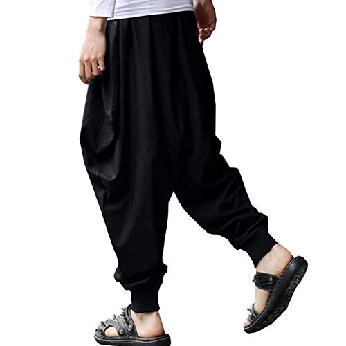 ellazhu Men's Elastic Waist Harem Pants Sweaterpants Yoga Trousers Baggy Joggers GYM22 Black01 L