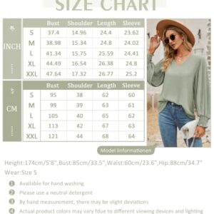 Aifer Women's V-Neck Long Sleeve Blouse - Sage Green, Sexy, Elegant, Classic Pullover Tunic for Work & Casual