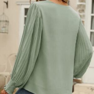 Aifer Women's V-Neck Long Sleeve Blouse - Sage Green, Sexy, Elegant, Classic Pullover Tunic for Work & Casual