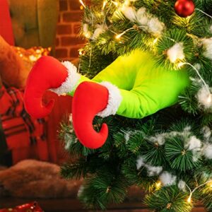 christmas elf body tree decorations, christmas tree decor elf arms stole christmas elf stuffed leg stuck xmas tree topper garland ornaments pose-able plush legs for tree ornaments (elf legs)