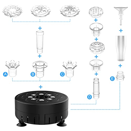 AISITIN 2.5W Fountain Pump with LED Light and Nozzles, DIY Water Fountain Pump Kit with 15.8 ft USB Power Cord and AC Adapter, Water Pump for Bird Bath, Ponds, Garden, Outdoor and Indoor, Black