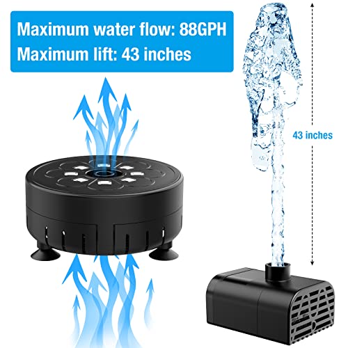 AISITIN 2.5W Fountain Pump with LED Light and Nozzles, DIY Water Fountain Pump Kit with 15.8 ft USB Power Cord and AC Adapter, Water Pump for Bird Bath, Ponds, Garden, Outdoor and Indoor, Black