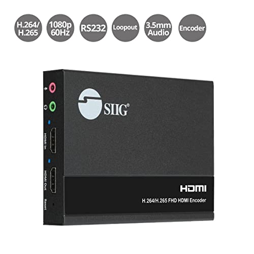 SIIG H.265 H.264 HDMI IPTV Encoder 1080p 60Hz, Loopout, Audio Extraction/Embedding, GUI, Live Stream/Broadcast to YouTube, Facebook, Twitch, VLC Software, etc, RTSP, RTMP, RTMPS, HLS, Multicast