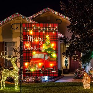 ThreeCats Lighted Christmas Flag, Solar Xmas Flag with Timer, LED Red Truck Flag Holiday Outdoor Patio Lawn Yard Decoration 12 x 18 Double Sided 2022 New