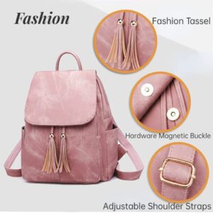 HUMLOIV Leather Backpack Purse for Women Fashion Tassel Backpack Handbag Purse for Women Medium Size (Black)