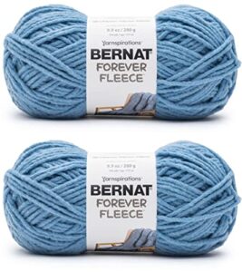 bernat forever fleece ball point blue yarn - 2 pack of 280g/9.9oz - polyester - 6 super bulky - 194 yards - knitting, crocheting & crafts