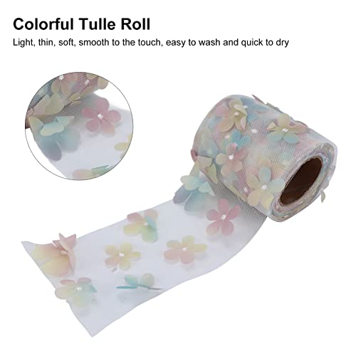 Pssopp Colorful Gradient Flower Tulle Roll Clothes Decorative Accessories Bow Knot Mesh Fabric Roll DIY Material Webbing, Tulle Roll RibbonsTrim & Embellishments(Colored Petals Beige)