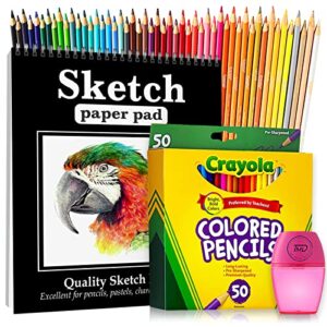 the mega deals colored pencils with sketch book. premium 50 colored pencils for adult coloring with sketchbook, drawing pad. artist color pencils with sketchbook for drawing.