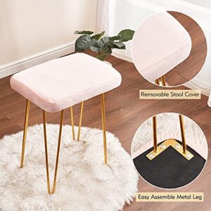White Dressing Table Bedroom Vanity Table Chair Set with Cushioned Stool Wall Mount Mirror 3 Drawers Gold Hairpin Legs Makeup Table