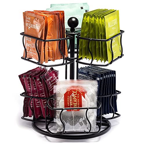 Sorbus Tea Bag Spinning Carousel - Tea Caddy Organizer for Countertop - Matcha Station Accessories - 2 Tier Revolving Lazy Susan for Pantry - Holds Up to 60 Large Tea Bags