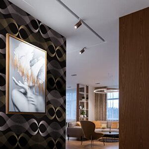 CHENGZHG 17.7" x 196" Peel and Stick Stripe Wallpaper Modern Black Contact Paper Black and Gold Removable Wave Wallpaper Self Adhesive Film for Cabinets Kitchen Bedroom Furniture