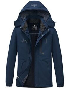 ellswos men's waterproof ski jacket winter snow coat warm hooded raincoat windproof windbreakers, blue, x-large