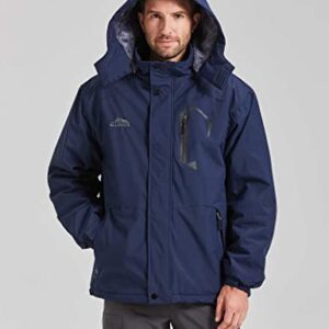 ELLSWOS Men's Waterproof Ski Jacket Winter Snow Coat Warm Hooded Raincoat Windproof Windbreakers, Blue, X-Large