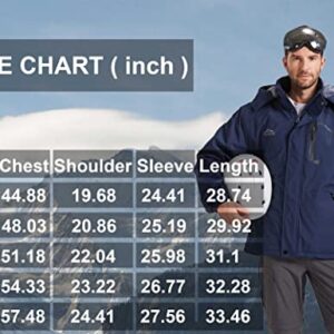 ELLSWOS Men's Waterproof Ski Jacket Winter Snow Coat Warm Hooded Raincoat Windproof Windbreakers, Blue, X-Large