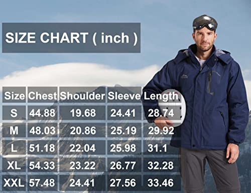 ELLSWOS Men's Waterproof Ski Jacket Winter Snow Coat Warm Hooded Raincoat Windproof Windbreakers, Blue, X-Large