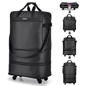 hanke expandable foldable luggage bag suitcase collapsible luggage lightweight rolling travel bag without telescoping handle, black