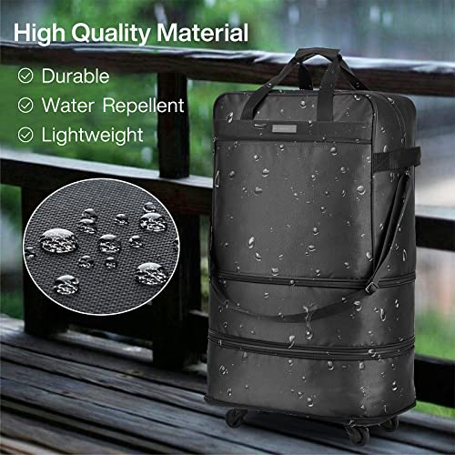 Hanke Expandable Foldable Luggage Bag Suitcase Collapsible Luggage Lightweight Rolling Travel Bag without Telescoping Handle, Black