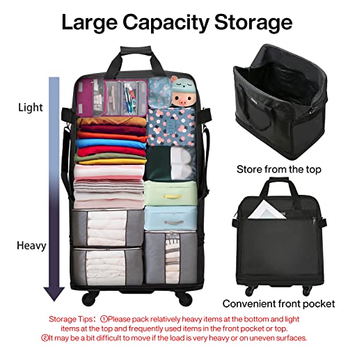 Hanke Expandable Foldable Luggage Bag Suitcase Collapsible Luggage Lightweight Rolling Travel Bag without Telescoping Handle, Black