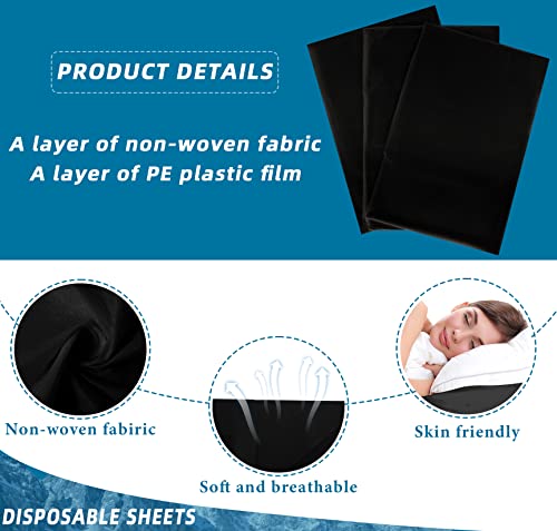 50 Pieces 31 x 70 Inches Disposable Bed Sheets Waterproof Bed Cover Massage Table Sheet Non-woven Fabric for Spa, Beauty Salon, Hotels (Black)