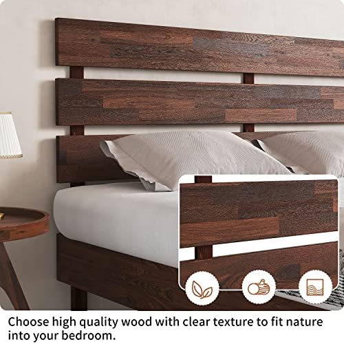 Crisinant Wood Bed Frame with Headboard/Solid Wooden Platform Bed/Sturdy Wood Foundation/No Box Spring Needed/No Noise / 14 Inch, Queen