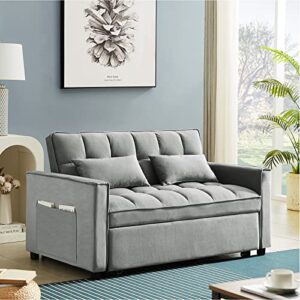 3 in 1 Convertible Sleeper Sofa Bed, Modern Velvet Loveseat Futon Couch w/Pullout Bed, Small Love Seat Lounge Sofa w/Reclining Backrest, Toss Pillows, Pockets, Furniture for Living Room, Grey