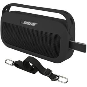 txesign silicone case cover for bose soundlink flex bluetooth portable speaker travel protective carrying pouch with handle anti-dust plug for bose soundlink flex (black)