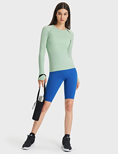 LUYAA Womens Workout Tops Long Sleeve Shirts Yoga Sports Running Breathable Gym Athletic Top Slim Fit Light Green Large