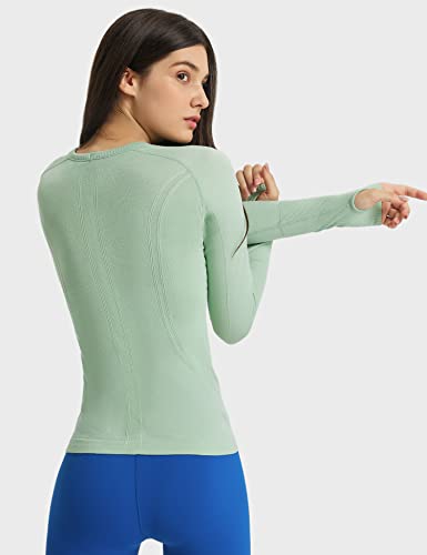 LUYAA Womens Workout Tops Long Sleeve Shirts Yoga Sports Running Breathable Gym Athletic Top Slim Fit Light Green Large