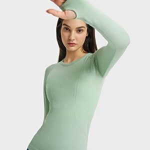 LUYAA Womens Workout Tops Long Sleeve Shirts Yoga Sports Running Breathable Gym Athletic Top Slim Fit Light Green Large