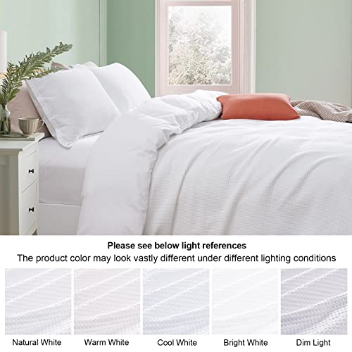 PHF Cotton Waffle Duvet Cover Queen Size, Ultra Soft Cotton Blend Comforter Cover Set, Comfy Breathable and Decorative Duver Cover Set with Pillow Shams Bedding Collection, 90"x90", White