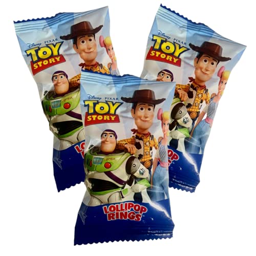 Imaginings 3 Toy Story Individually Wrapped Lollipop Rings Birthday Party Supplies, Buzz Lightyear, Rex, and Hamm, Character Shaped Suckers, Pack of 18