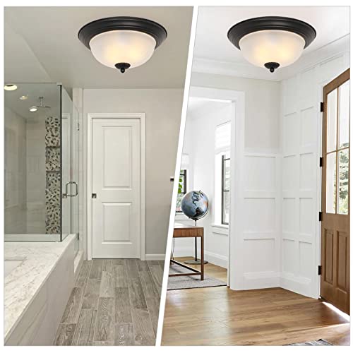 Farmhouse Indoor Flush Mount Ceiling Light Fixture Vintage Dome Flushmount 2-Light with Alabaster Glass for Bedroom Hallway Kitchen Dining Room (Round)