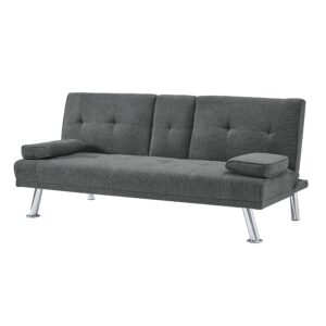 DKLGG Convertible Futon Sofa Bed, Upholstered Sofa Couch, Recliner Loveseat Folding Daybed with 2 Cup Holders and Removable Armrests Sleeper Sofa for Small Space, Home, Living Room, Dark Gray