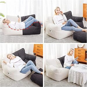 OMKUOSYA Double Bean Bag Chair Lazy Sofa w/Footstool (Cover ONLY, NO Filler) Durable Comfort Lounger High Back Bean Bag Chair Couch for Adults and Kids, Indoor & Outdoor, Beige