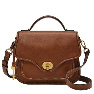 fossil women's heritage leather top handle crossbody purse handbag, brown (model: zb1785200)