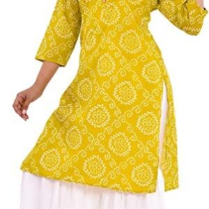 Vrnda Indian Women's Jaipuri Bandhani Printed Straight Cotton Kurti & Rayon Sharara Set For Women (L)