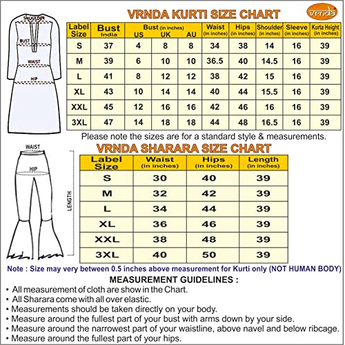 Vrnda Indian Women's Jaipuri Bandhani Printed Straight Cotton Kurti & Rayon Sharara Set For Women (L)